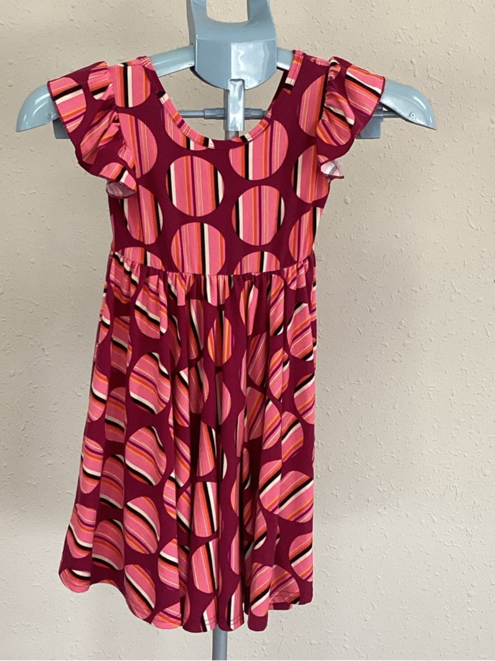 Dot Dot Smile Girls' Burgundy & Pink Striped Circle Flutter Dress